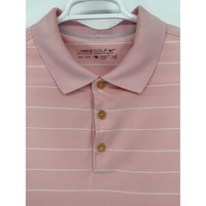 Nike‎ Golf Dri-FIT Striped Polo Shirt Mens Large Athletic Casual Pink White